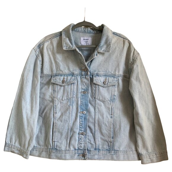 NWT OLD NAVY Women's Light Washed Boyfriend Denim Jean Jacket Sz Large Petite - Picture 2 of 8